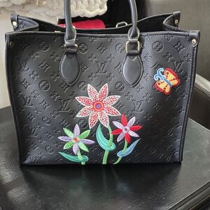 Black Designer Tote Bag with Floral Embroidery INSPIRED